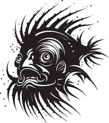 Nefarious Navigator Sinister Angular Creature Fish Vector Emblem Malevolent Motion Evil Angular Fish Icon with Malevolent Impression