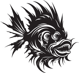 Vicious Vortex Evil Angular Fish Icon with Sinister Twist Venomous Voyage Angular Creature Fish Vector Symbol