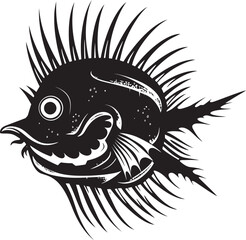 Malevolent Motion Evil Angular Creature Fish Icon with Wicked Aura Fiendish Fins Angular Creature Fish Vector Emblem