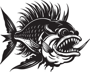 Fiendish Fins Angular Creature Fish Vector Emblem Malignant Mariner Sinister Angular Creature Fish Icon