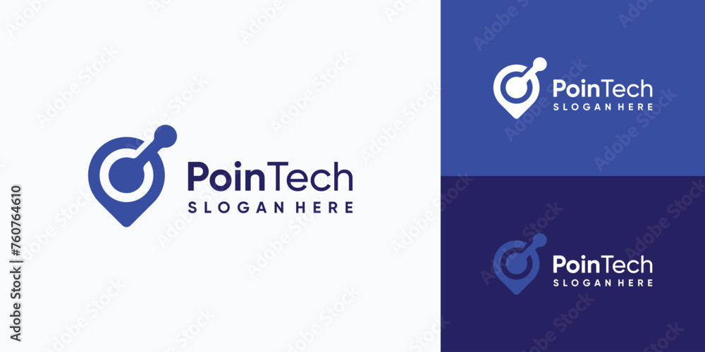 Poster technology connection location pin vector logo design with modern, simple, clean and abstract style.