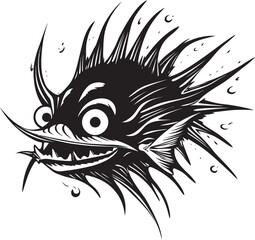 Wicked Whiskers Evil Angler Fish Vector Emblem Vicious Vortex Angular Creature Fish Logo Design with Evil Intent