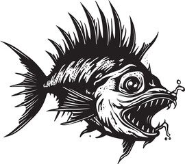 Sinuous Serpent Angular Creature Fish Iconic Symbol Malicious Mariner Evil Angler Fish Vector Emblem