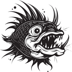 Venomous Voyage Sinister Angular Fish Icon in Vector Design Nefarious Navigator Evil Angular Creature Fish Symbol