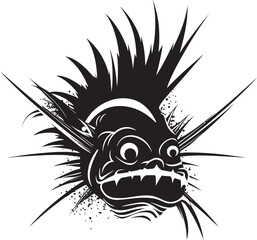 Nefarious Navigator Evil Angular Creature Fish Symbol Maleficent Monstrosity Sinister Angular Fish Emblem in Vector