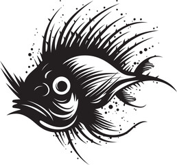 Diabolic Dive Sinister Angular Creature Fish Vector Symbol Serrated Scales Evil Angular Fish Icon with Wicked Twist