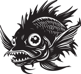 Serrated Scales Evil Angular Fish Icon with Wicked Twist Malevolent Motion Angular Creature Fish Logo Design with Sinister Aura