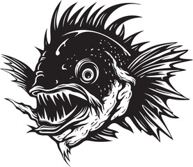 Malevolent Motion Angular Creature Fish Logo Design with Sinister Aura Abyssal Abomination Sinister Angular Fish Vector Iconography