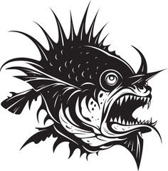 Diabolic Depths Evil Angular Creature Fish Symbol with Diabolical Vibe Sinuous Serpent Angular Fish Icon with Sinister Intent