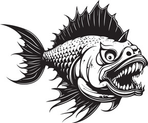 Vicious Vortex Angular Creature Fish Logo Design with Evil Undertones Venomous Voyage Sinister Angular Fish Vector Emblem