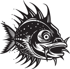 Maleficent Monstrosity Sinister Angular Fish Emblem with Evil Impression Fiendish Fins Evil Angler Fish Vector Icon in Vector Form