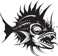 Vicious Vortex Angular Creature Fish Logo Design with Malevolent Touch Venomous Voyage Sinister Angular Fish Icon with Diabolical Design