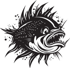 Serrated Scales Evil Angular Fish Icon with Diabolical Impression Malevolent Motion Angular Creature Fish Vector Logo with Wicked Aura