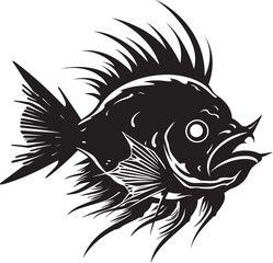 Nefarious Navigator Evil Angular Creature Fish Symbol Maleficent Monstrosity Angular Fish Logo with Sinister Aura