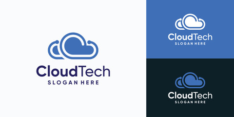 Cloud shape technology connection vector logo design with modern, simple, clean and abstract style.