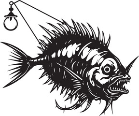 Wicked Whiskers Vector Logo Design of Evil Angler Fish Malevolent Motion Angular Creature Fish Iconic Emblem