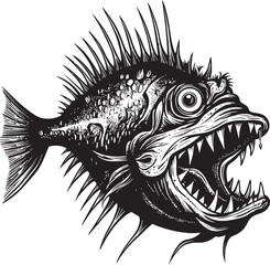 Malevolent Motion Angular Creature Fish Iconic Emblem Devilish Depths Evil Angler Fish Vector Symbol