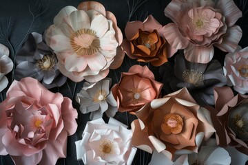 Cluster of Paper Flowers on Black Background