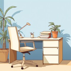 White: An office desk and chair with white wall