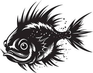 Dark Leviathan Sinister Angular Creature Emblem Ghostly Goliath Eerie Fish Vector Illustration