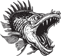 Diabolic Dart Vector Logo Design of Evil Angler Fish Serrated Scales Angular Creature Fish Iconic Symbol