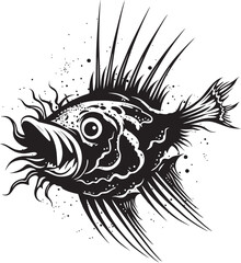 Monstrous Marauder Sinister Angular Fish Symbol Dreadful Depths Evil Fish Vector Emblem