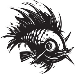 Haunting Hydra Malevolent Fish Logo Concept Monstrous Marauder Sinister Angular Fish Symbol