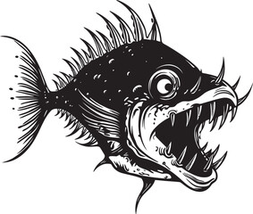 Serrated Scales Angular Creature Fish Iconic Symbol Malignant Migration Evil Angler Fish Vector Emblem