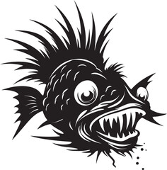 Vile Voyager Sinuous Fish Vector Symbol Ghastly Guardian Angular Fish Iconography