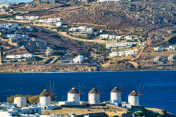 Famous windmills at the coast of Mykonos island,Cyclades, Greece - 760765696