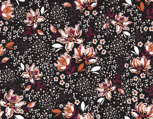 Modern and Trendy Hand drawn blooming flower with Leopard animal skin Seamless pattern - 760765892