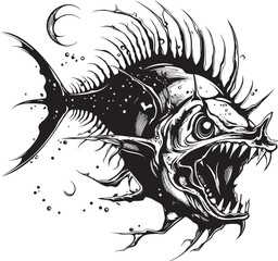 Vicious Vector Evil Angler Fish Design in Logo Form Wicked Water Beast Angular Creature Fish Vector Symbol