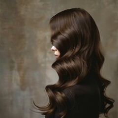 Woman With Long Brown Hair Standing by Wall