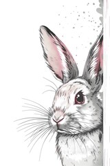 Illustration of a curious bunny peeking. Concept of gentle wildlife, spring awakening, and playful discovery