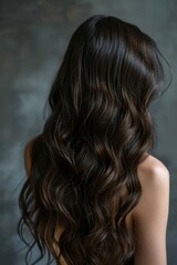 Naklejka premium Woman With Long Dark Brown Hair and Black Dress