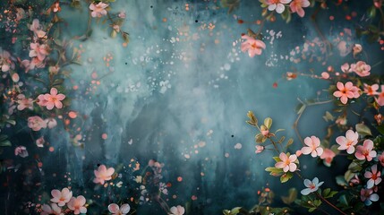 Fantasy vintage wallpaper adorned with an array of magical flowers  - obrazy, fototapety, plakaty