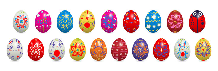Happy Easter, set of Easter eggs, on a white background. Vector illustration.