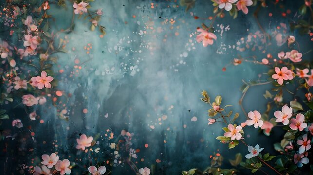 Fantasy vintage wallpaper adorned with an array of magical flowers 