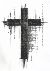 Cross of Jesus Christ on white background. Black and white illustration.
