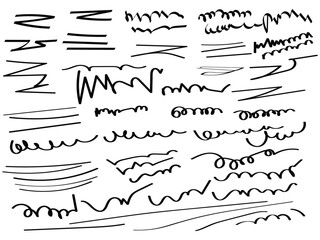 Underline brushstock set defarent doodle line black pincel hand drawn divider collection.