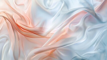 Soft fabric folds with peach and light blue hues on a bright background. Digital abstract design for textile and wallpaper