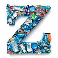 Alphabet Letter Z  Constructed From Mixed Recyclable Materials on a Clean Background