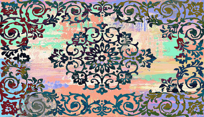 Carpet and Fabric print design with grunge and distressed texture repeat pattern 
