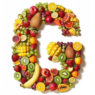 Vibrant Assortment of Fruits Arranged in Alphabet Letter G on Pristine Background