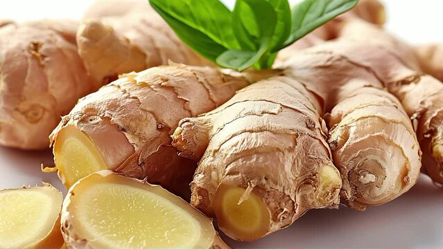 Fresh ginger on a white background