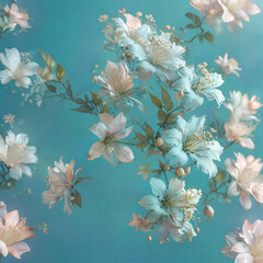 Jasmine Flowers on Minimalist Blue Background with Shiny Petal Reflection Gen AI - 760770644