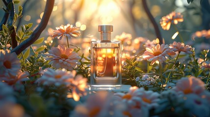 Fototapeta na wymiar Transparent Perfume, bright background, luxury high end, exquisite, flower rush. Generative AI.