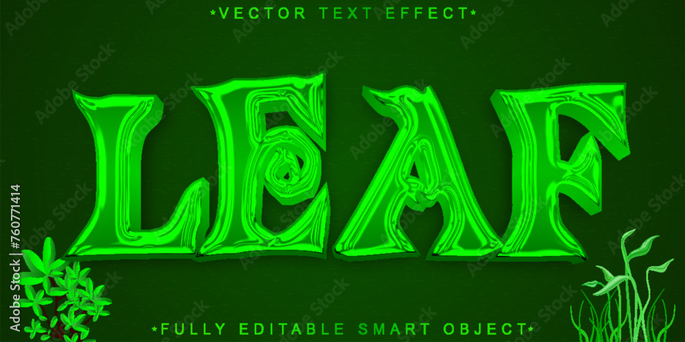 Poster green cartoon leaf vector fully editable smart object text effect