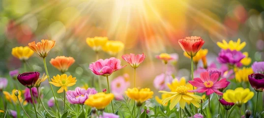 Tuinposter Vibrant spring floral background  colorful nature landscape with soft focus flowers in early summer © Ilja
