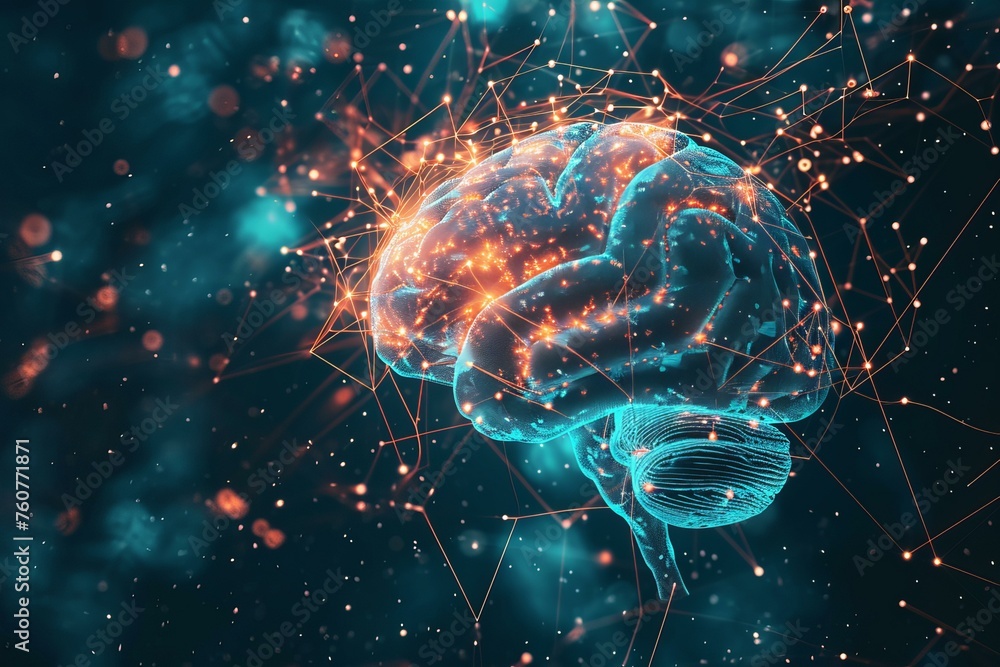 Poster in-depth analysis concept brain. ai futuristic network. generate ai